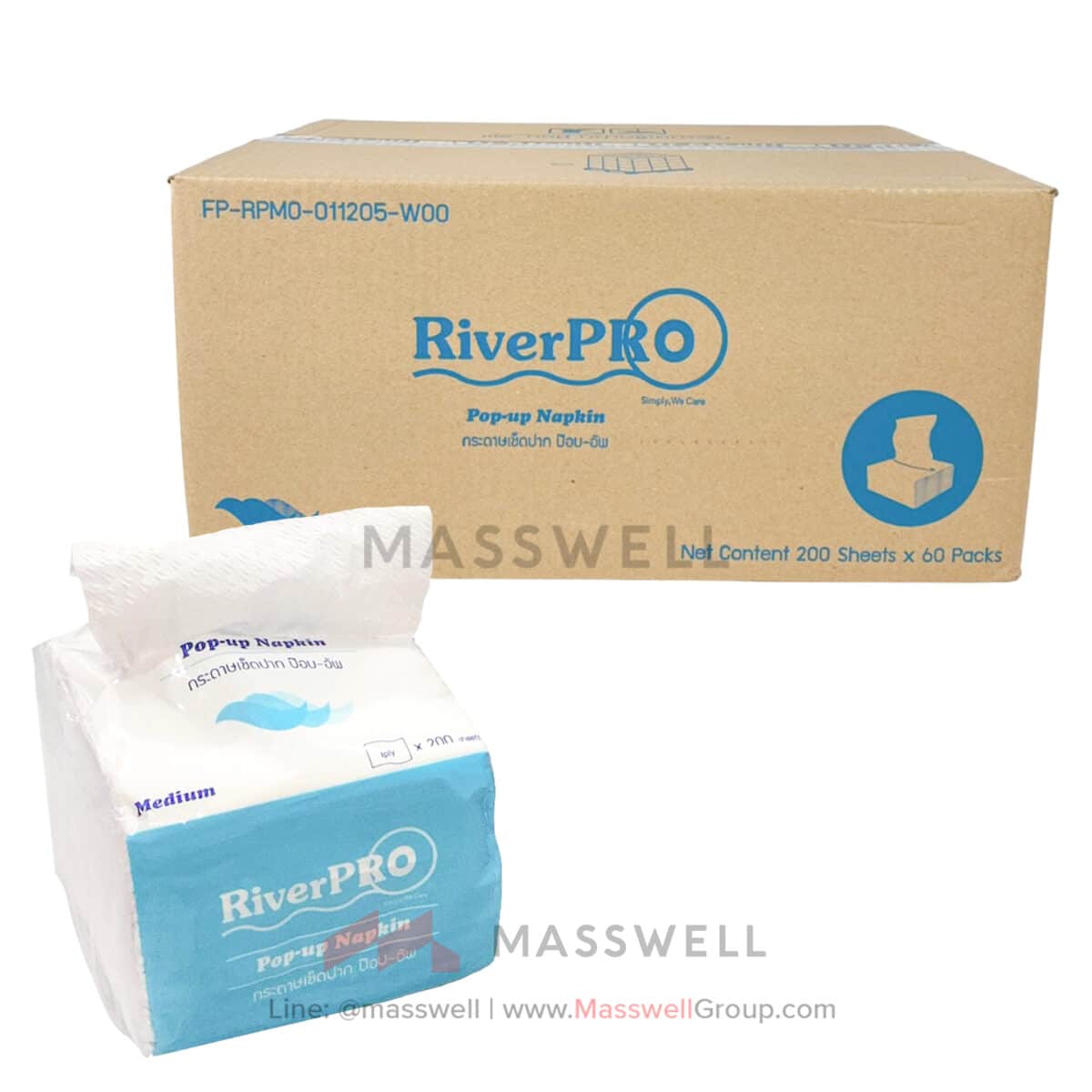 กระดาษเช็ดปากป๊อป-อัพ RiverPro Pop-Up Medium 200แผ่น (60ห่อ)