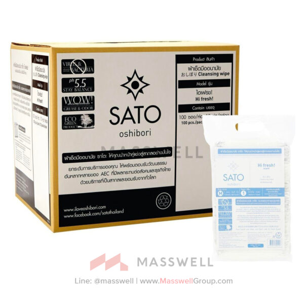ผ้าเย็นเช็ดมือ SATO ไซส์ M รุ่นมีน้ำหอม 1,000 ชิ้น (ยกลัง)