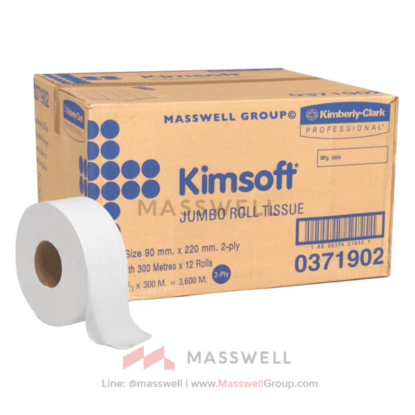 03719 กระดาษชำระม้วนใหญ่ Kimsoft* JRT 2 ชั้น 300 เมตร (ปรุ)