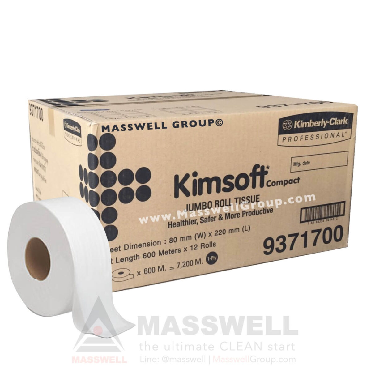 93717 กระดาษชำระม้วนใหญ่ KIMSOFT* Compact JRT 1 ชั้น 600 เมตร (ปรุ)