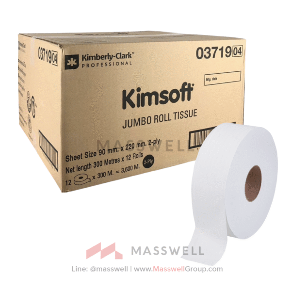 03719 กระดาษชำระม้วนใหญ่ Kimsoft* JRT 2 ชั้น 300 เมตร (ปรุ)