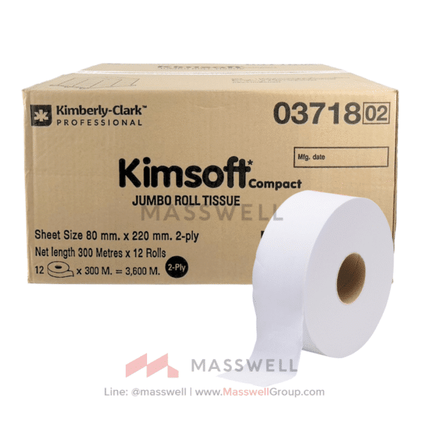 03718 กระดาษชำระม้วนใหญ่ KIMSOFT* Compact JRT 2 ชั้น 300 เมตร (ปรุ)