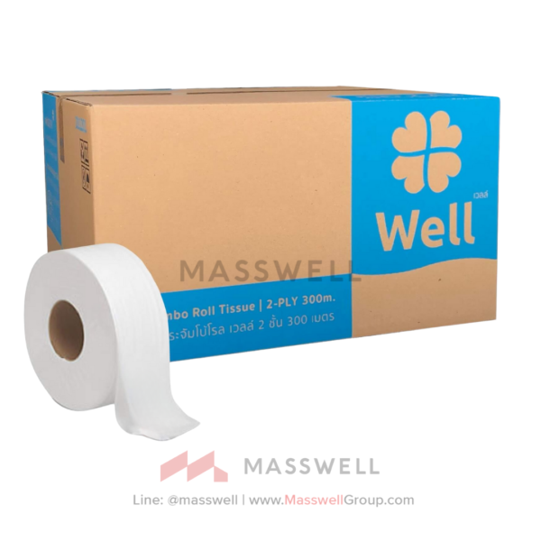 กระดาษชำระม้วนใหญ่ WELL Jumbor Roll Tissue2 ชั้น 300 เมตร (ปรุ)