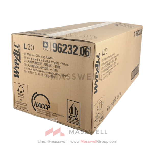 กระดาษเช็ดทำความสะอาด WYPALL* L20 Perforated Jumbo Roll Wipers กระดาษเช็ดสำหรับงานอุตสาหกรรมแบบม้วน กระดาษเช็ดคราบน้ำมันสีขาวม้วนใหญ่