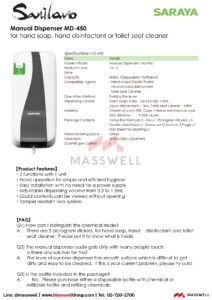 เครื่องจ่ายน้ำยาแบบมือกด 450mL SARAYA MD-450 Manual Dispenser