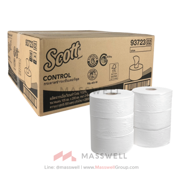 กระดาษชำระม้วนใหญ่ ดึงแกนกลาง Scott Control JRT 2 ชั้น 350 เมตร (8ม้วน)