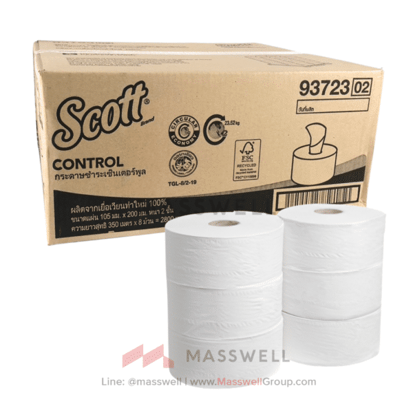 กระดาษชำระม้วนใหญ่ ดึงแกนกลาง Scott Control JRT 2 ชั้น 350 เมตร (8ม้วน)