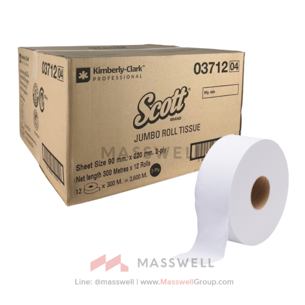 03712 กระดาษชำระม้วนใหญ่ SCOTT* JRT 2 ชั้น 300 เมตร (ปรุ)