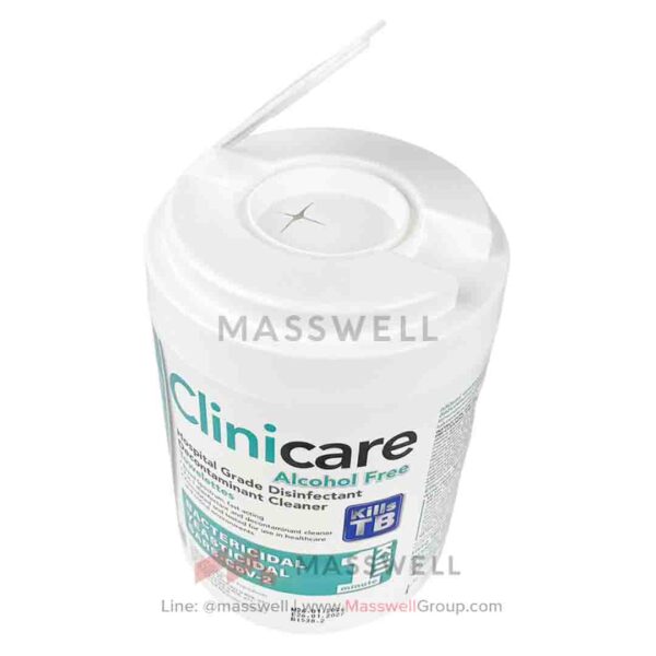 Clinicare Alcohol Free ทิชชู่เปียกปราศจากแอลกอฮอล์ แผ่นเช็ดฆ่าเชื้อทำความสะอาด กระป๋อง 180 แผ่น