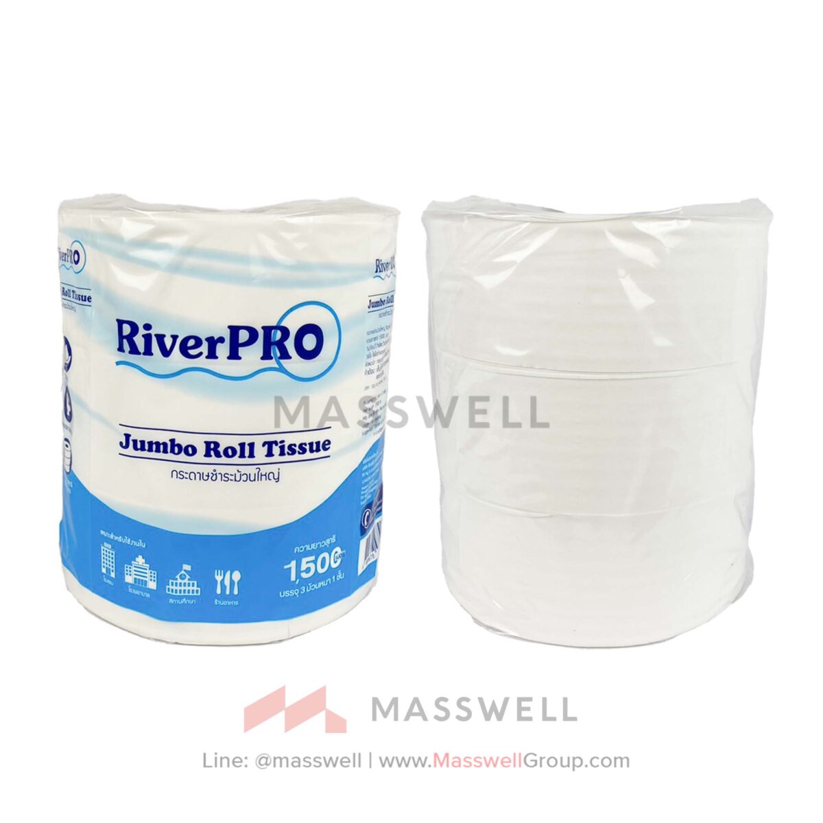 RIVERPRO Special Jumbo Roll Tissue, 1-Ply : 500 m. (3 Rolls) x4 Packs