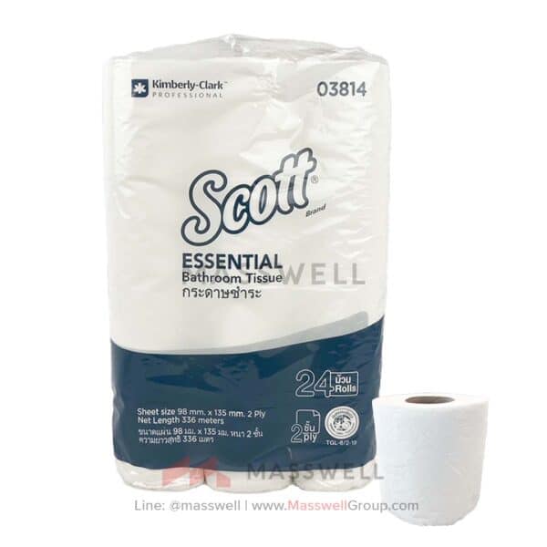 SCOTT Essential Standard Roll Tissue (SRT) 24’R Wrapped, 2-Ply : 14 m. (96 Rolls)