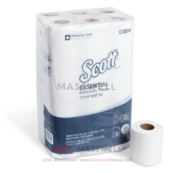 SCOTT Essential Standard Roll Tissue (SRT) 24’R Wrapped, 2-Ply : 14 m. (96 Rolls)