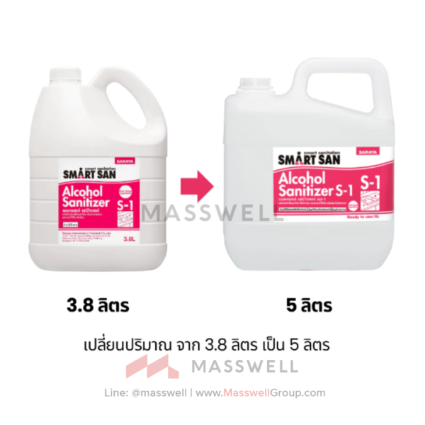 SARAYA แอลกอฮอล์ชนิดฟู้ดเกรด SMART SAN S-1 69.28% v/v 5 ลิตร