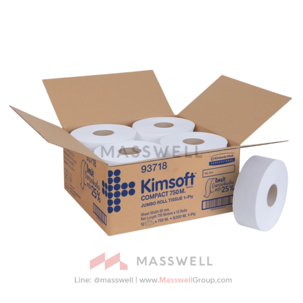 93718 Kimsoft กระดาษชำระม้วนใหญ่ รุ่น Compact 1 ชั้น : 750 เมตร (12 ม้วน)