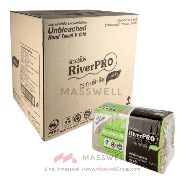 กระดาษเช็ดมือ RiverPro V-Fold ECO-Friendly Unbleached 2 ชั้น 6000แผ่น